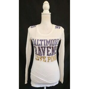 PINK 5th & Ocean Victoria's Secret NFL Baltimore Raven's T Shirt Long Sleeve XS